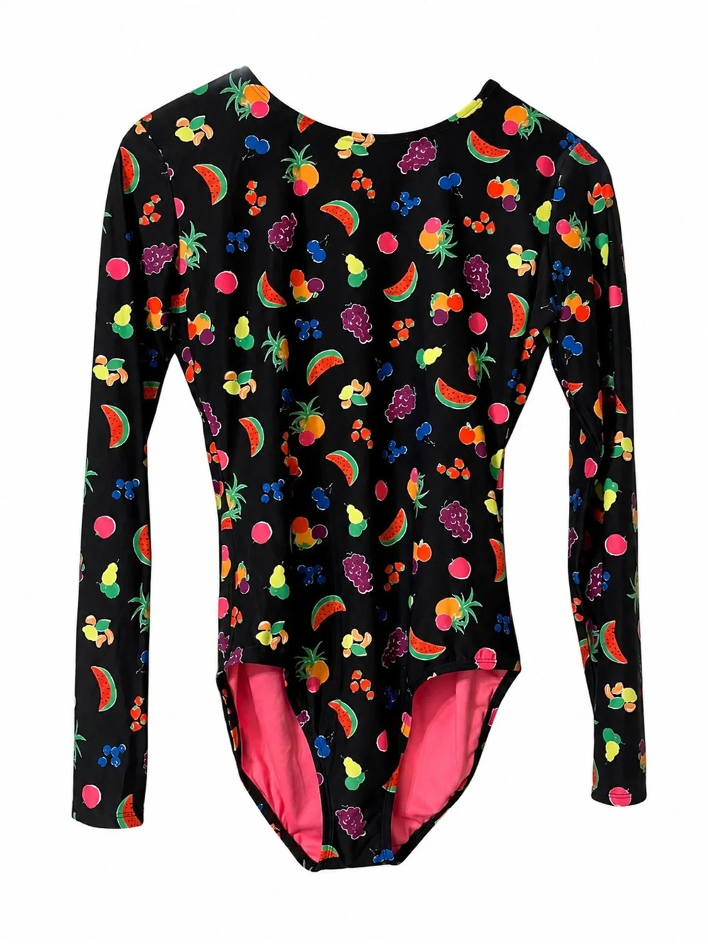 Kate Spade New York Fruit Print Long Sleeve One Piece Swimsuit NWT Gold Zip Sz M